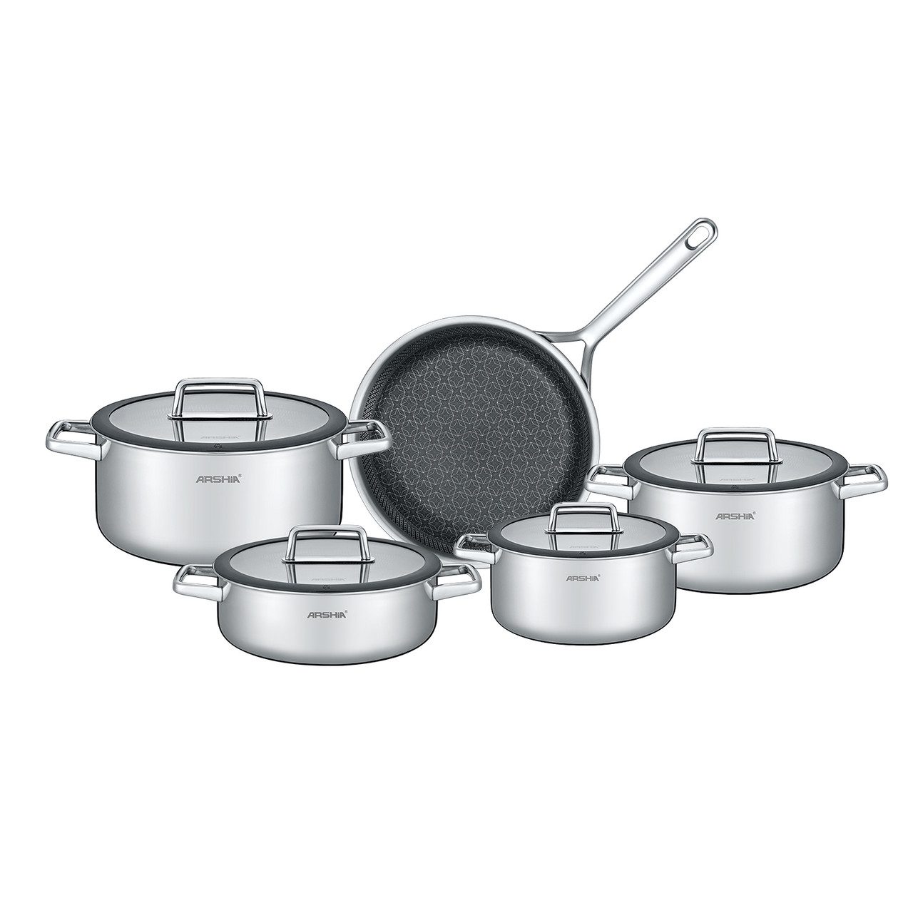 سرویس قابلمه 9 پارچه استیل کف لیزری عرشیا مدل SS050-3543